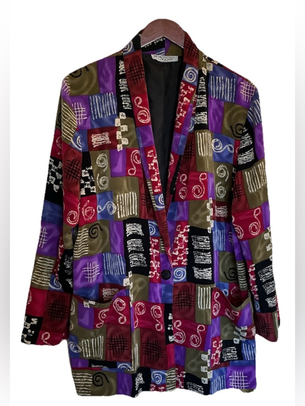 1980's Vintage Kensington Square Multicolor Blazer XL Made In USA Front Pockets